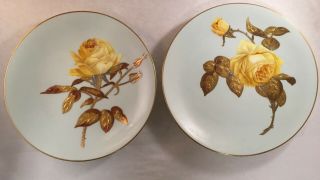 Antique Minton Porcelain Gold Gilt Decorated Yellow Rose Cabinet Plates