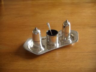 Vintage Silver Plated 3 - Piece Cruet Set On Stand By Maker D & S.