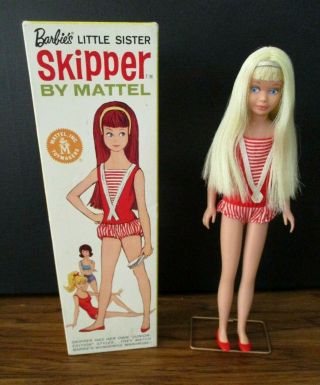 Vhtf Vintage Platinum Blonde Skipper Doll With Box & Accessories