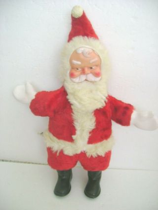 Vintage Stuffed Santa Claus With Rubber Face,  Hands And Boots 16 " Tall