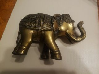 Vintage Brass Elephant Decorative Etched Figurine.  7 " Long 5 " Tall 3 Lbs