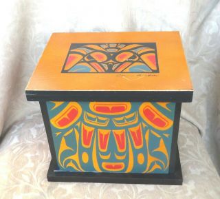 Vintage Clarence A Wells Native Artist West Coast Haida Large Wood Storage Box