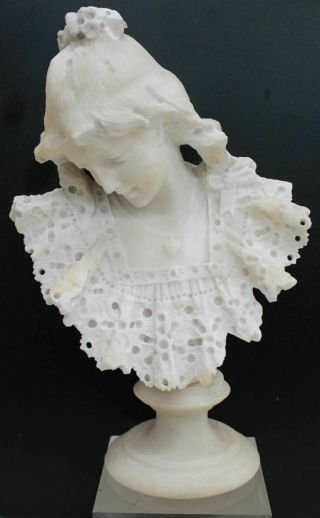 Miniature 19th Century Antique Victorian Carved Marble Lady Bust Sculpture