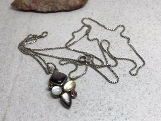 Vintage Sterling Silver Multi Stone Pendant 28” Chain Necklace