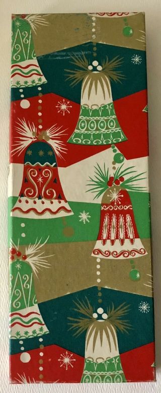 Vintage 1950s Green Red Blue Gold Christmas Tree Bell Ornaments Tie Gift Box