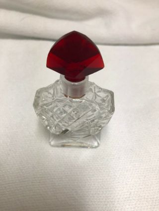 Vintage Miniature Cut Crystal Perfume Bottle Red Stopper - Empty