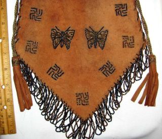 ANTIQUE c1890 NATIVE AMERICAN INDIAN BEADED WHIRLING LOGS SWASTIKA BUTTERFLY BAG 3