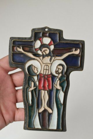 ⭐ Vintage Religious Cross,  Crucifix,  Bronze Enamelled,  Signed By E.  Pellegrin ⭐