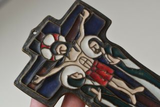 ⭐ vintage religious cross,  crucifix,  bronze enamelled,  signed by E.  Pellegrin ⭐ 3