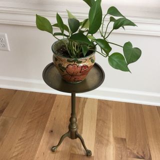 Vintage Victorian Brass Plant Stand With Claw And Ball Feet/tripod Legs/table