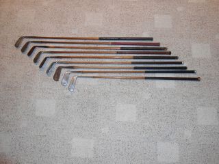 9 Old Antique Wood Shaft Hickory Golf Clubs