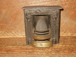 Antique Tin Dollhouse Fireplace Aged Patina