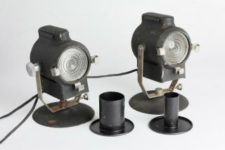 Set Of 2 Cycon Mini Fresnel Spotlights Hollywood Style Vintage