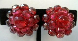 Stunning Vintage Estate Signed W Germany Glass Flower 1 " Clip Earrings 2624j