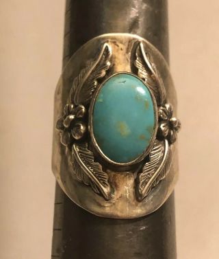 Vintage Carrol Felley Native American Indian Ss Great Turquoise Ring Size 8