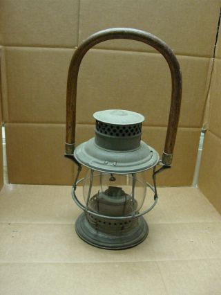 Antique Train Lantern With Wooden Handle " Adlake " By The Adams & Westlake Co.