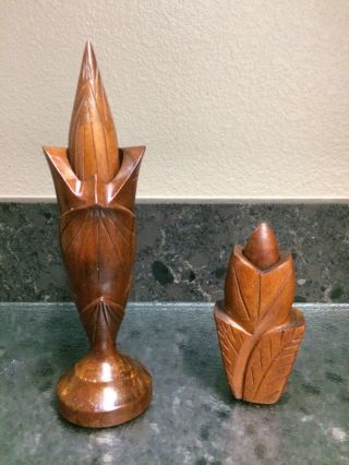 Two Vintage Hawaiian Hand Carved Monkey Pod Wood Mid Century Perfume Bottle