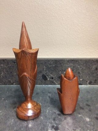 Two Vintage Hawaiian Hand Carved Monkey Pod Wood Mid Century Perfume Bottle 2