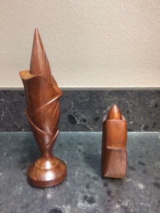 Two Vintage Hawaiian Hand Carved Monkey Pod Wood Mid Century Perfume Bottle 3