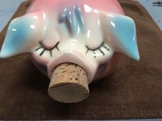 Vintage Hull Pottery 1957 Corky Pig Piggy Bank Pink Blue w/ Cork Nose USA 1222 2