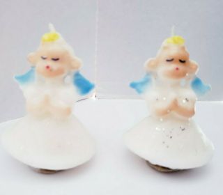 Vtg Gurley Christmas Novelty Candle 2 Christmas Angels 3 " Blue Wings Praying
