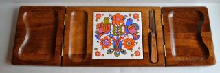Vintage Mcm Wood Cheese Tray & Tile Cutting Board Amish Friendship Birds Hex