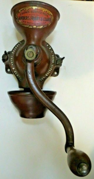 Antique Cast Iron CROWN Wall Mount Coffee Mill Grinder Landers Frary Clark 2