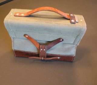 Vintage Leather And Canvas Ammo Case.  Carrier.  Swiss Army Surplus.  Great Man Bag