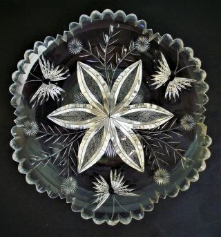 Antique Tuthill Butterfly Flower American Brilliant Period Cut Glass Dish Abp