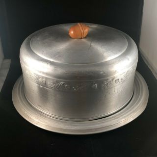Vintage 1950s West Bend Aluminum Cake Saver Plate & Lid/wooden Acorn Handle