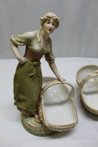 Antique Figurines Women & Man Sculpture Basket Holders 16 