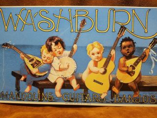 Vintage Guitar Banjo Mandolin Washburn Porcelain Sign Ande Rooney 1988