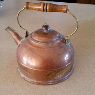 Vtg.  Revere Ware 1801 Copper/wood/brass Copper Tea Kettle Usa
