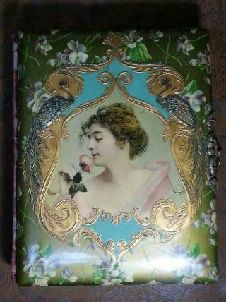 Antique Victorian Celluloid & Velvet Photo Album 29 Family Pictures