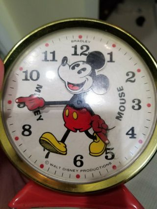 Vintage Bradley Mickey Mouse Wind Up Alarm Clock HEAD MOVES WHEN TICKS 2