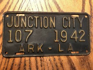 Rare Vintage 1942 Arkansas Louisiana License Plate Junction City Tag Ww2