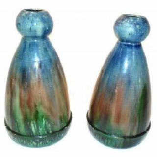 Antique Majolica Tapered Vases With Bulbous Tops Made In Belgium 11 "