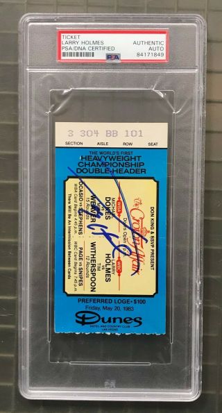 Larry Holmes Signed 1983 Boxing Match Fight Ticket Autogarphed Psa/dna Auto