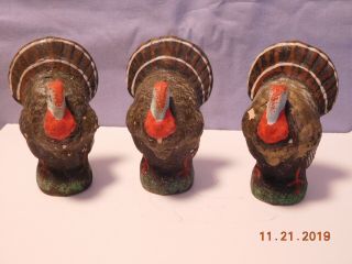 3 Vintage Thanksgiving Paper Mache Turkey Candy Containers