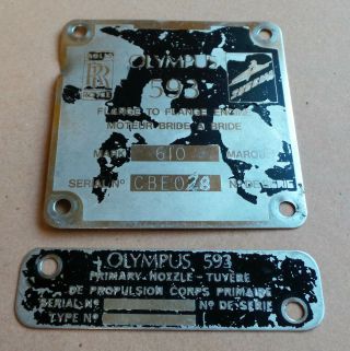 Concorde Olympus 593 Engine Data Plate & Primary Nozzle Data Plate