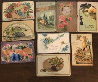 9 Old Vintage Birthday Christmas Post Cards 1911 - 1917 One Cent Stamps
