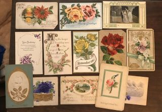 13 Old Vintage Birthday Christmas Post Cards 1911 - 1917 One Cent Stamps