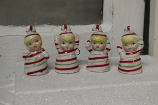 Set 4 Vintage Porcelain Ceramic Christmas Pixie Elves Elf Bells Made In Japan