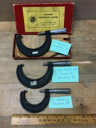 3 Vintage J.  T.  Slocomb Screw Thread Micrometer Machinist Precision Tool Usa