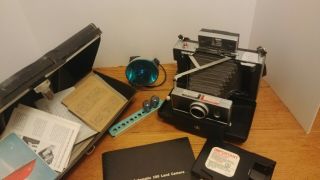 Vintage 1960s Polaroid Automatic 100 Land Camera W/ Vintage Flash Bar And Model