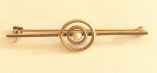 Vintage 14k Gold Bar Pin With Real Center Pearl