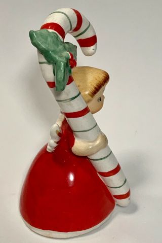 Vintage NAPCO 1956 Christmas Candy Cane Girl Angel Bell Figurine 4.  5” Tall 3