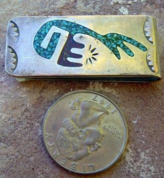 Vintage,  Solid Sterling Silver,  Turquoise & Coral Money Clip,  Very Handsome