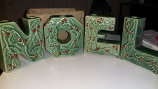 Lipper & Mann Japanese Pottery Vintage Christmas Noel Candle Holder Wall Pockets