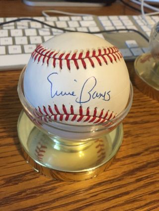 Ernie Banks Single Signed Baseball.  Chicago Cubs Hof